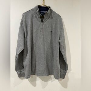 Brooks Brothers Sweater Mens XL Gray 1/4 Zip Pullover Shirt Chest Logo